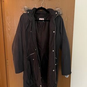 Black Parka with Faux Fur Trim